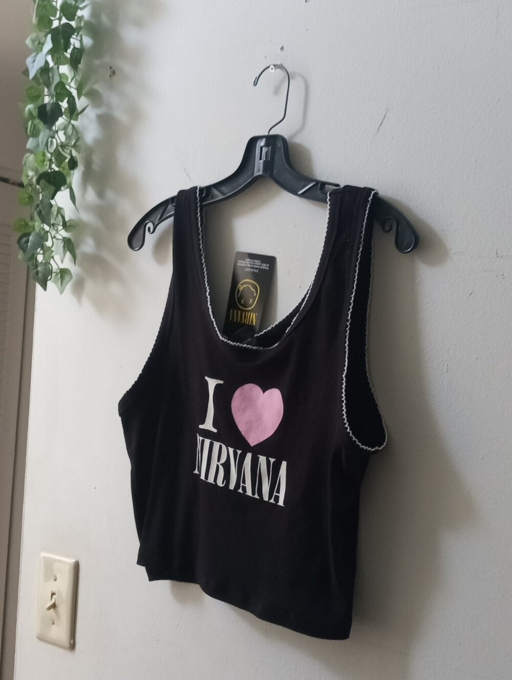 NIRVANA Black Crop Tank with Pink Heart Graphic
